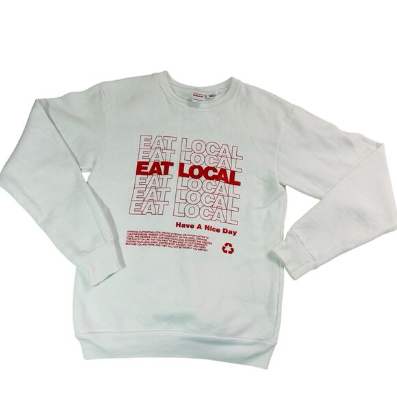 American Apparel Tops - Eat Local American Apparel White F496 Fleece Sweatshirt Sz Xs